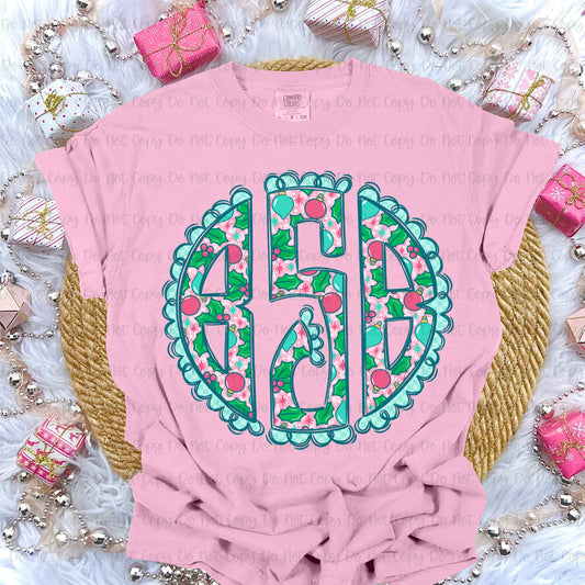 PINK & BLUE CHRISTMAS MONOGRAM - CUSTOM TRANSFER