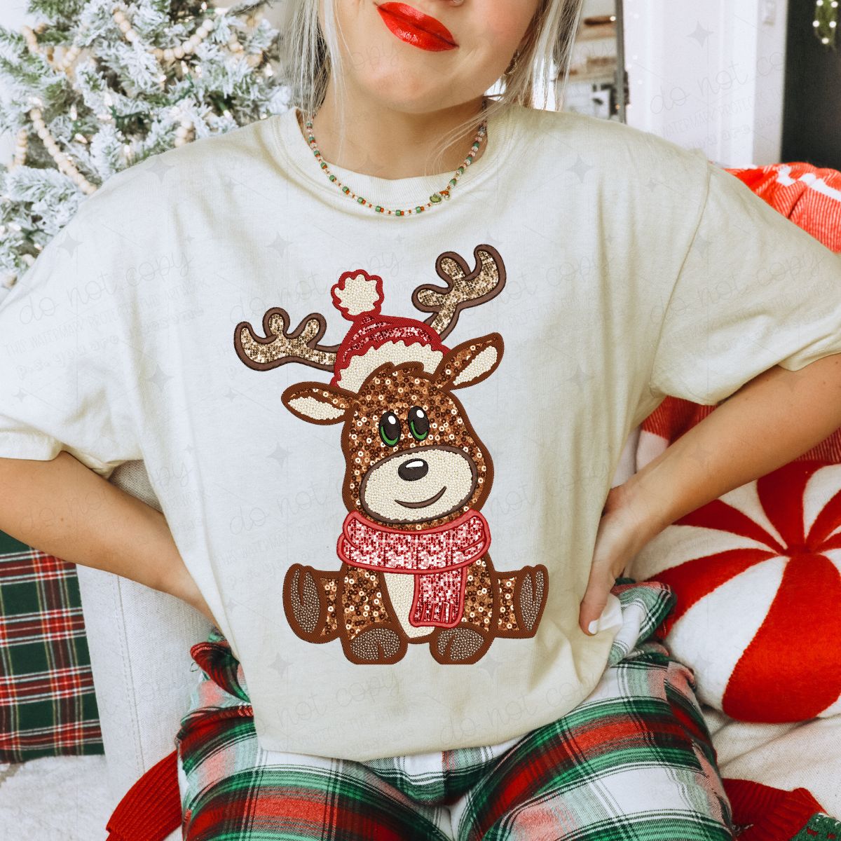 CUTE REINDEER - FAUX EMBROIDERY/FAUX SEQUIN - DTF TRANSFER