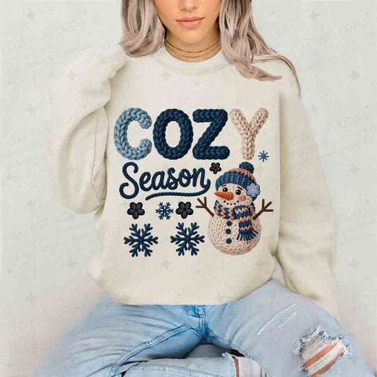 COZY SEASON - SNOWMAN SNOWFLAKES + FAUX YARN - DTF TRANSFER