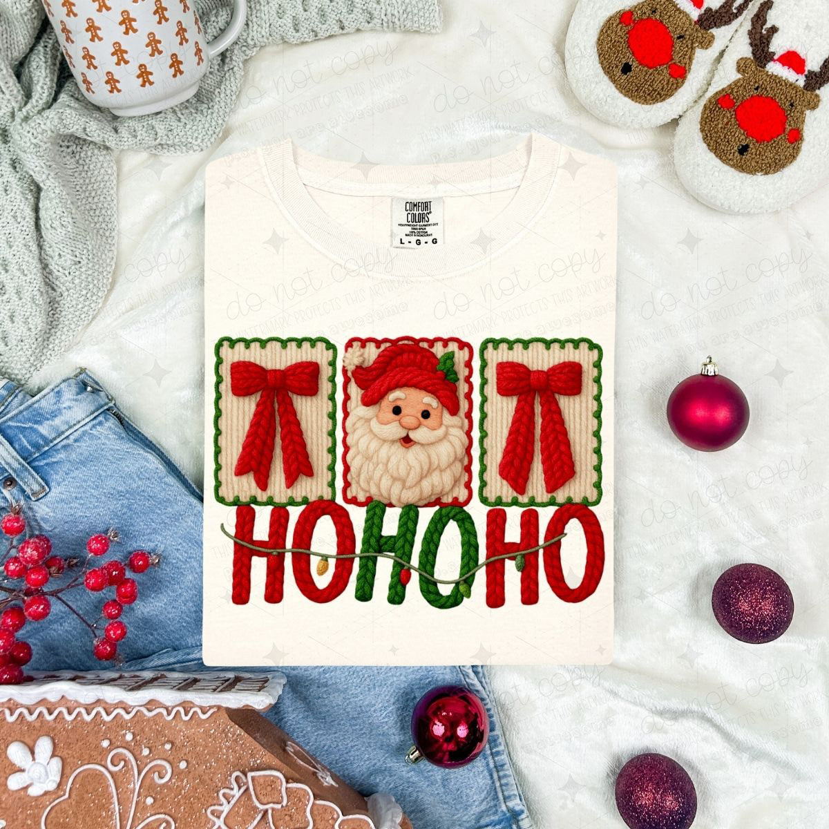 COQUETTE HO HO HO - WITH SANTA BOWS AND CHRISTMAS LIGHTS - FAUX YARN - DTF TRANSFER