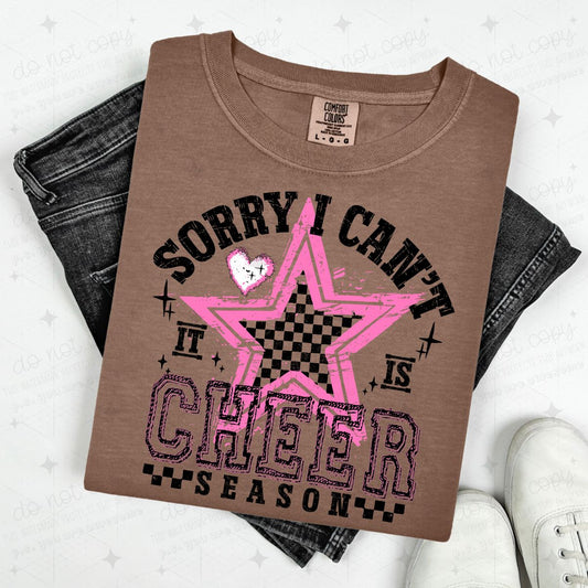 SORRY I CAN'T IT IS CHEER SEASON - BLACK/PINK - DTF TRANSFER