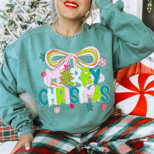 COQUETTE MERRY CHRISTMAS - FAUX GLITTER- DTF TRANSFER