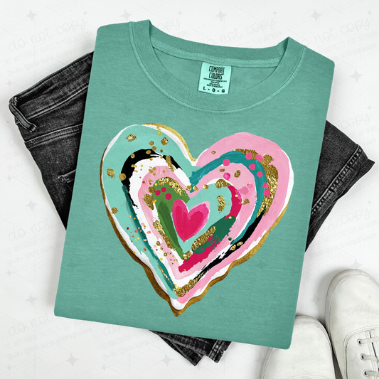 GREEN AND PINK BRUSHSTROKE HEART - DTF TRANSFER