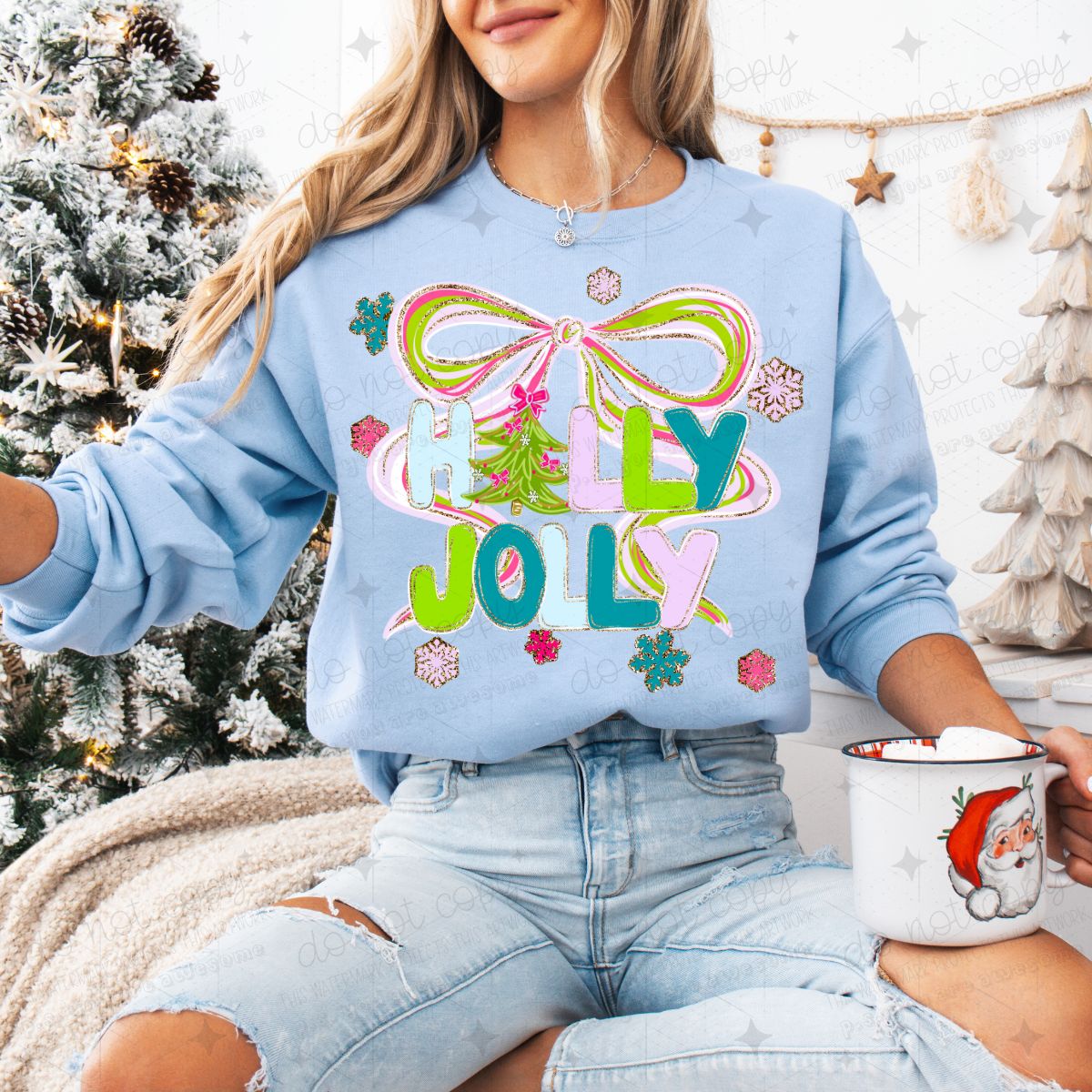 COQUETTE HOLLY JOLLY - FAUX GLITTER- DTF TRANSFER