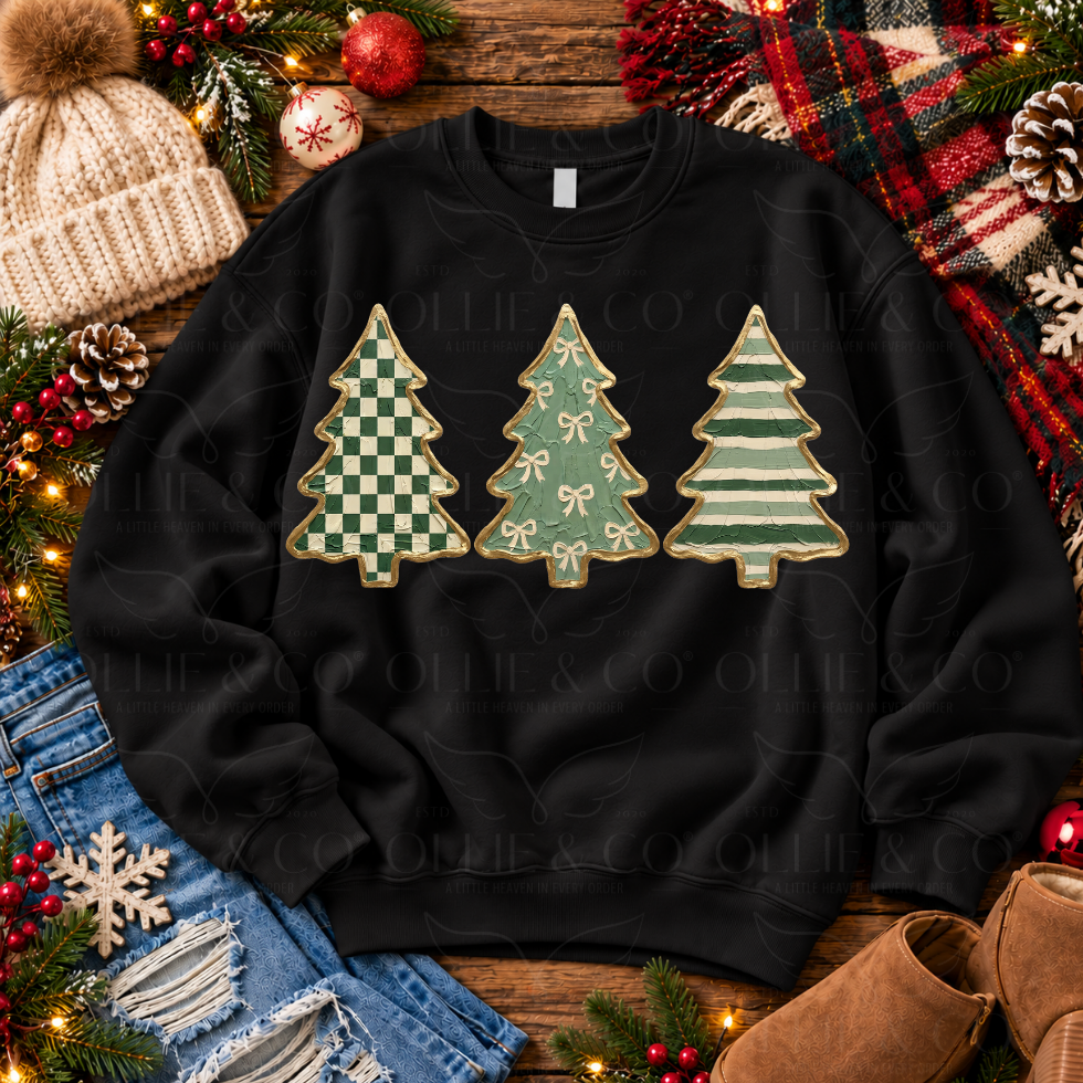CHRISTMAS TREE TRIO GREEN - FAUX PAINT - DTF TRANSFER