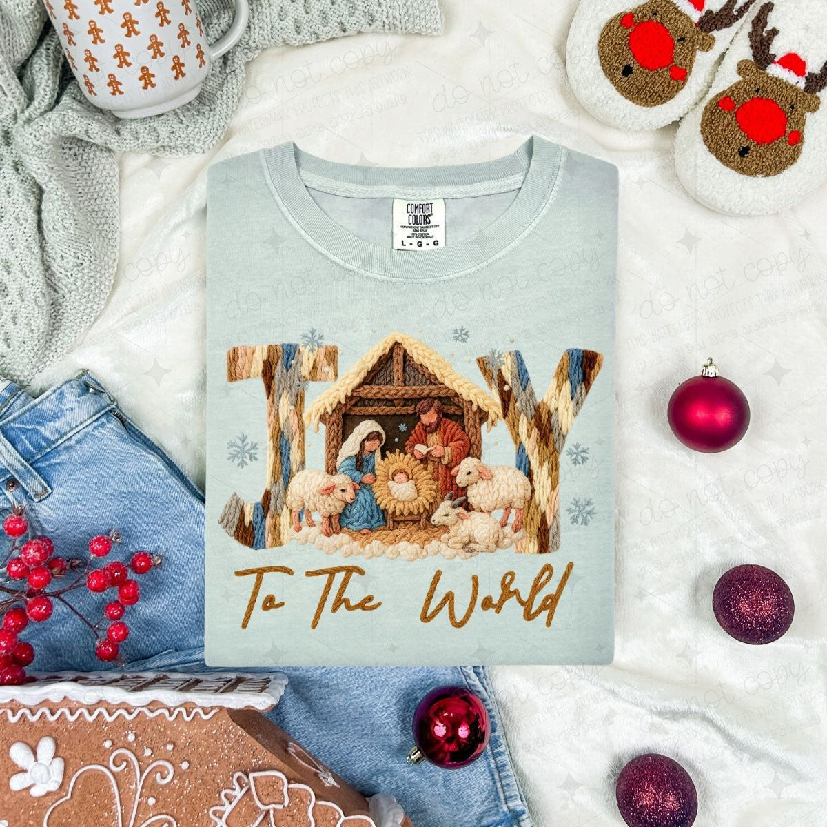JOY TO THE WORLD NATIVITY - NEUTRAL COLORS - FAUX YARN - DTF TRANSFER