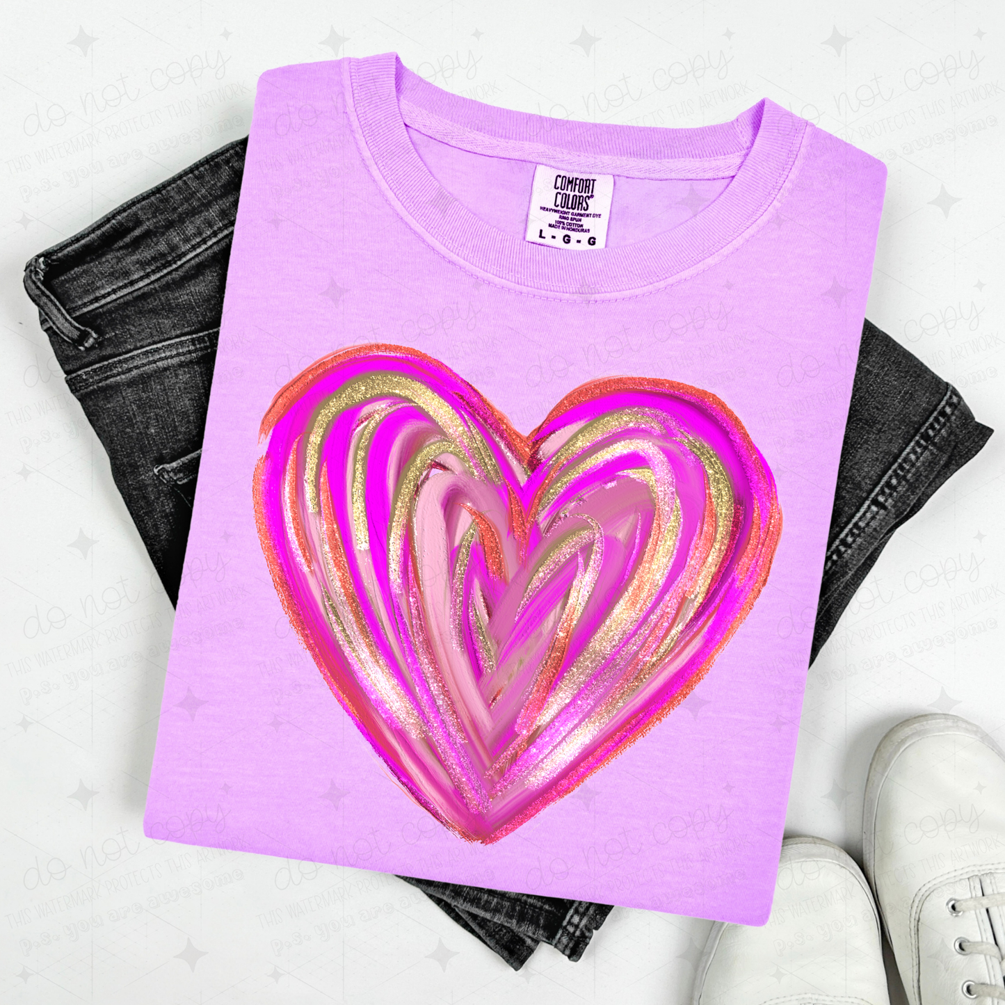 BRIGHT PINKS BRUSHSTROKE HEART - DTF TRANSFER