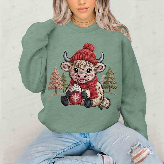 WINTER HIGHLAND COW - FAUX YARN - DTF TRANSFER