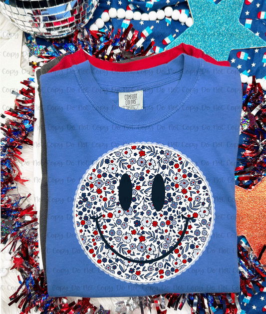 PATRIOTIC FLORAL SMILEY FACE - COMPLETED TEE