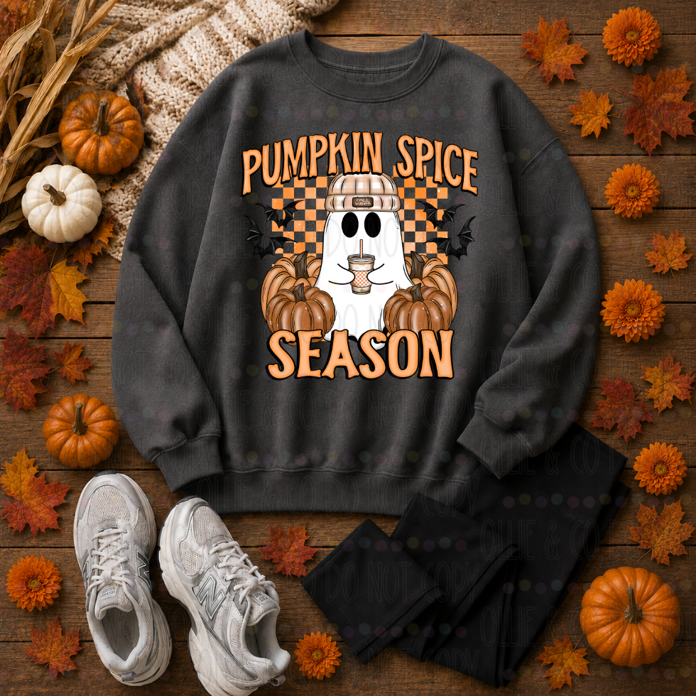 PUMPKIN SPICE SEASON CHECKER GHOST - DTF TRANSFER