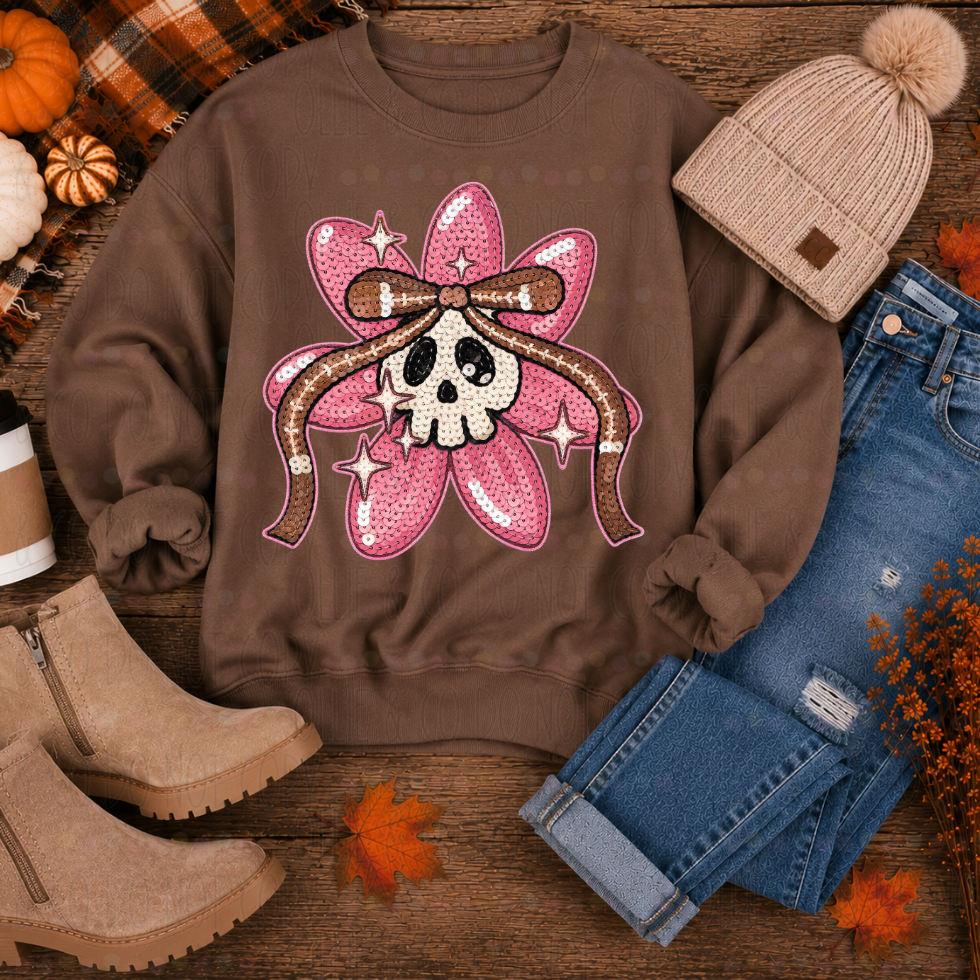 SKULL FLOWER FOOTBALL BOW - DTF TRANSFER