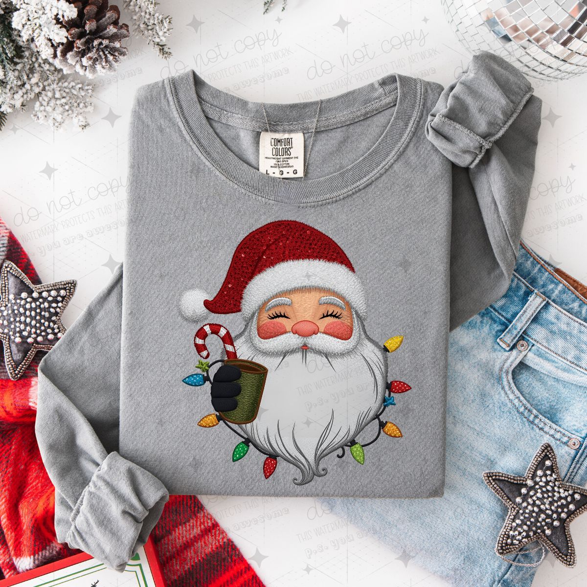 SANTA - FAUX EMBROIDERY/FAUX SEQUIN - DTF TRANSFER