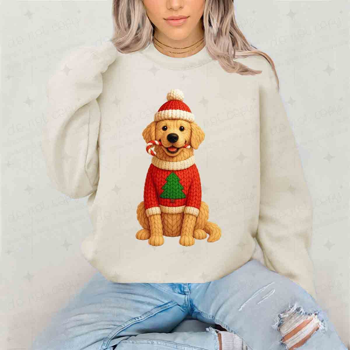 CHRISTMAS GOLDEN RETRIEVER - FAUX YARN - DTF TRANSFER