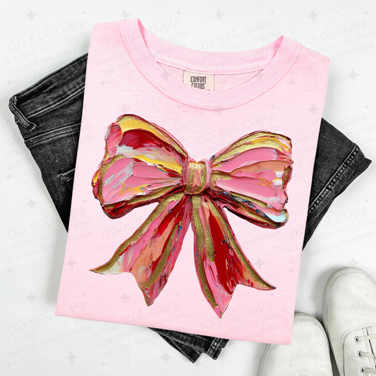 COQUETTE RED PINK AND GOLD PAINTED BOW - DTF TRANSFER