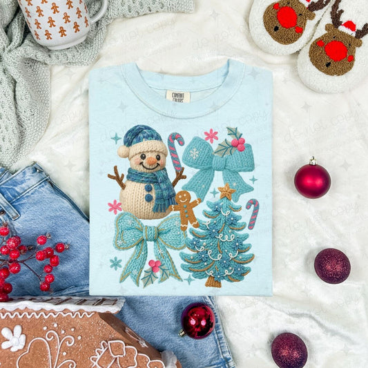 COQUETTE BLUE WINTER DOODLE - FAUX YARN - DTF TRANSFER