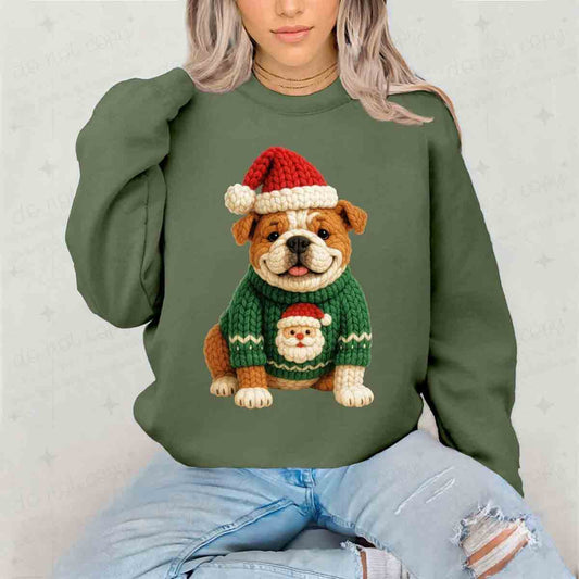 CHRISTMAS BULLDOG - FAUX YARN - DTF TRANSFER