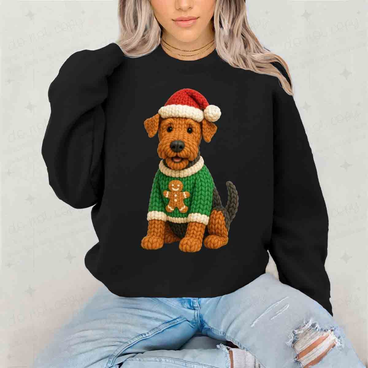 CHRISTMAS AIREDALE TERRIER - FAUX YARN - DTF TRANSFER
