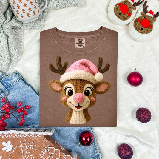 PINK NOSE REINDEER - FAUX YARN - DTF TRANSFER