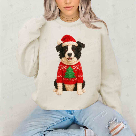 CHRISTMAS BORDER COLLIE - FAUX YARN - DTF TRANSFER