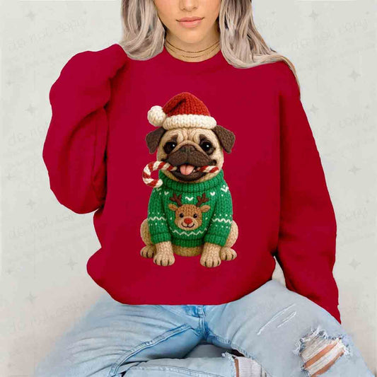 CHRISTMAS PUG - FAUX YARN - DTF TRANSFER