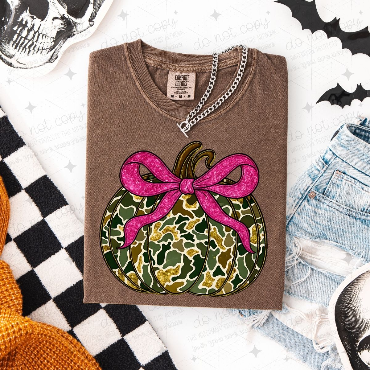 COQUETTE CAMO PUMPKIN - FAUX GLITTER - DTF TRANSFER