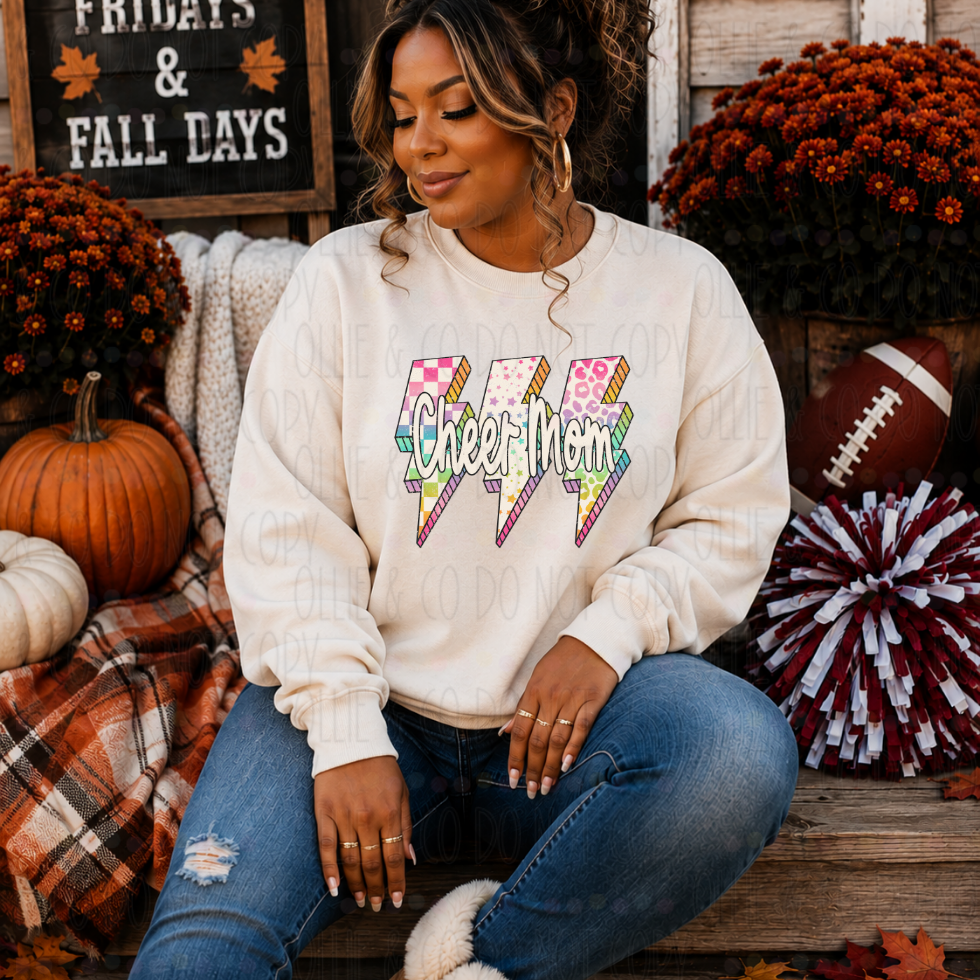 RAINBOW LIGHTNING BOLT CHEER MOM - DTF TRANSFER