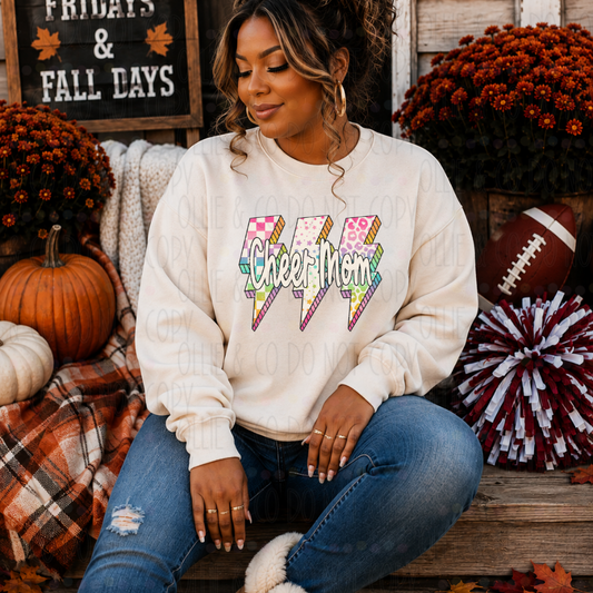 RAINBOW LIGHTNING BOLT CHEER MOM - DTF TRANSFER