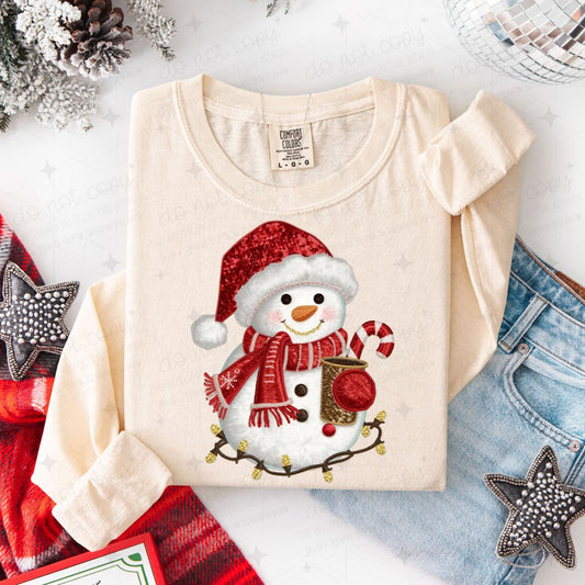 SNOWMAN - FAUX EMBROIDERY/FAUX SEQUIN - DTF TRANSFER
