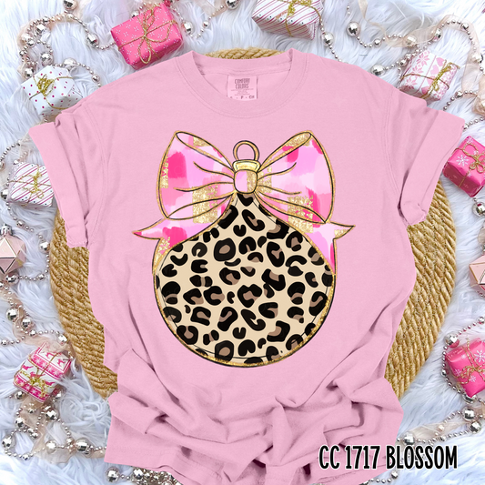 Leopard Ornament with pink brushstroke bow