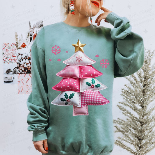 PATCHWORK PINK CHRISTMAS TREE - DTF TRANSFER