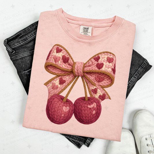COQUETTE HEART BOW CHERRIES - FAUX YARN - DTF TRANSFER
