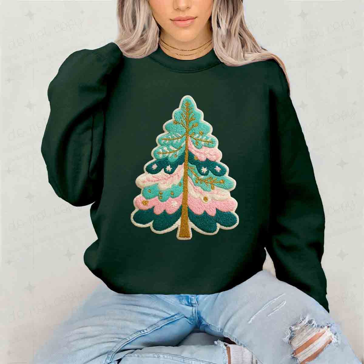 MINT AND PINK CHRISTMAS TREE - FAUX YARN - DTF TRANSFER