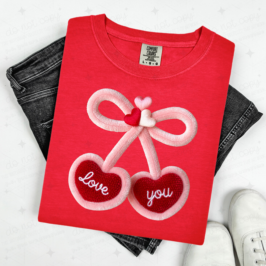 COQUETTE LOVE YOU CHERRY HEARTS - FAUX YARN - DTF TRANSFER