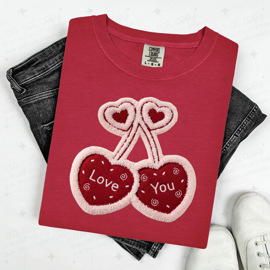 LOVE YOU HEART CHERRY DUO - FAUX YARN - DTF TRANSFER