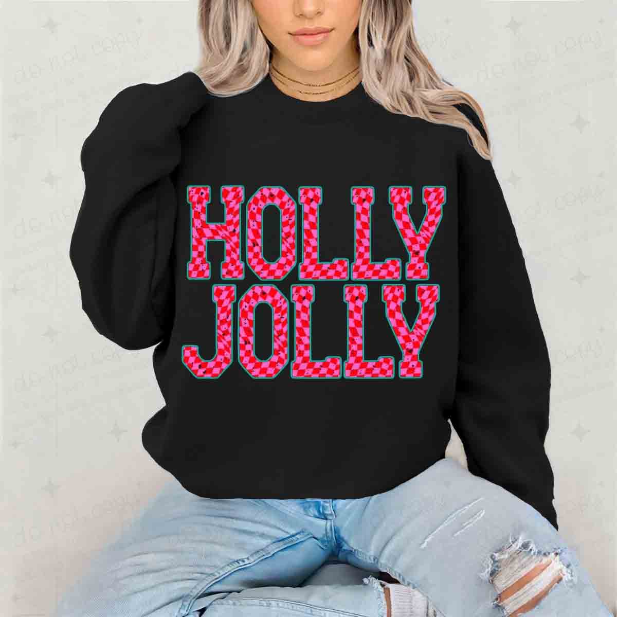 PINK CHECKERED HOLLY JOLLY - DTF TRANSFER