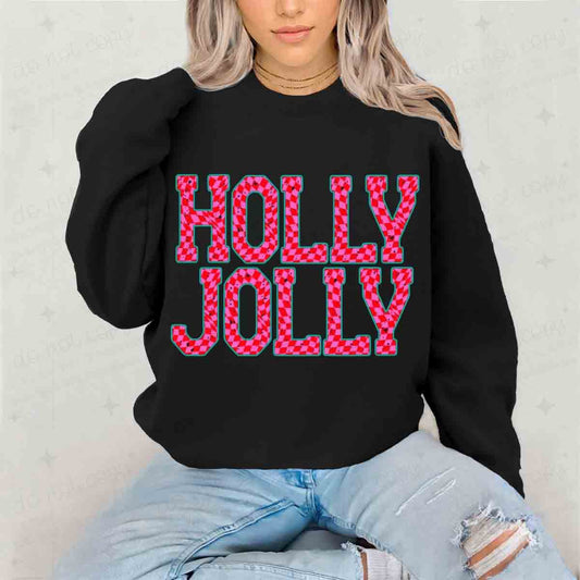 PINK CHECKERED HOLLY JOLLY - DTF TRANSFER