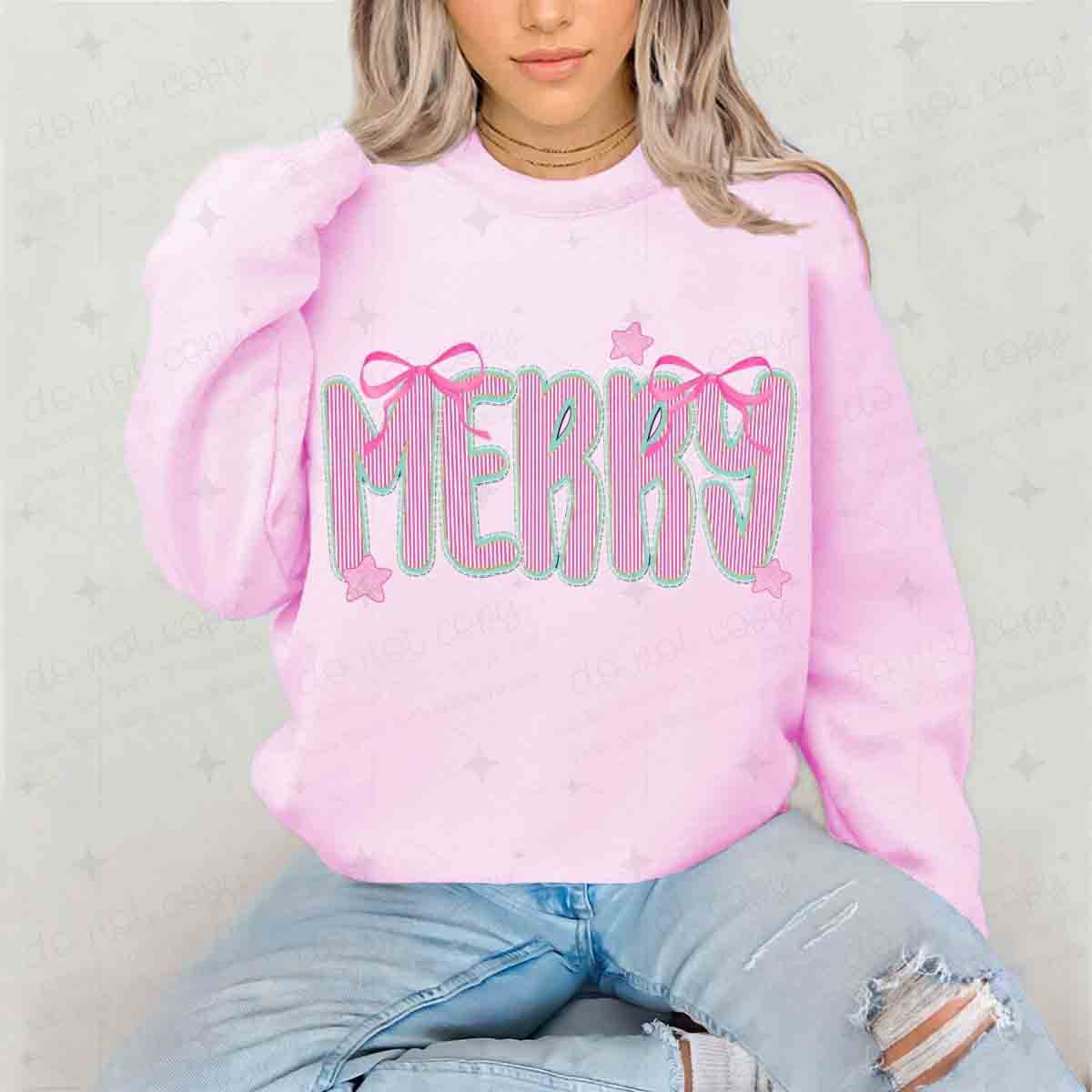 COQUETTE PINK AND GREEN MERRY - DTF TRANSFER