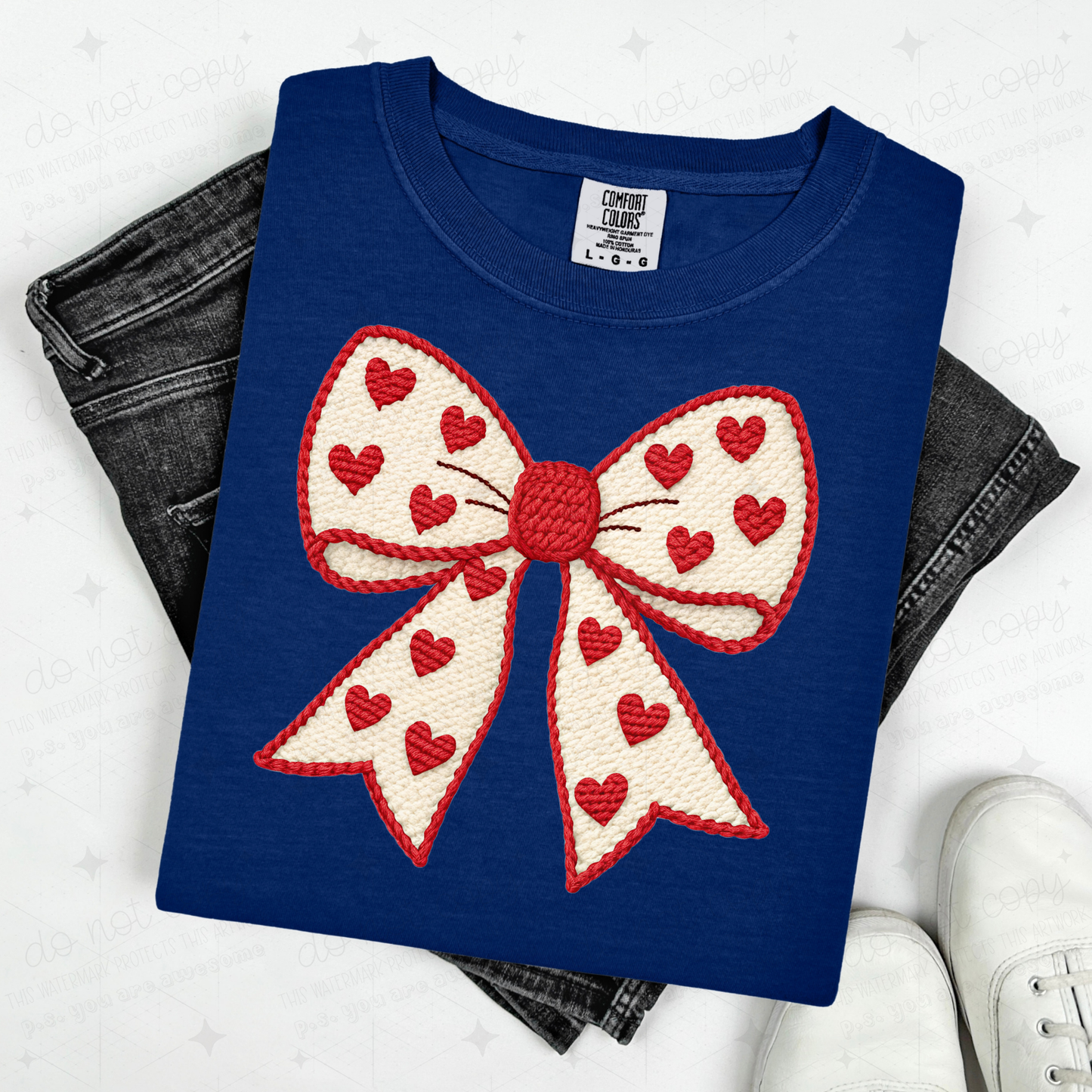 COQUETTE RED HEARTS BOW - FAUX YARN - DTF TRANSFER