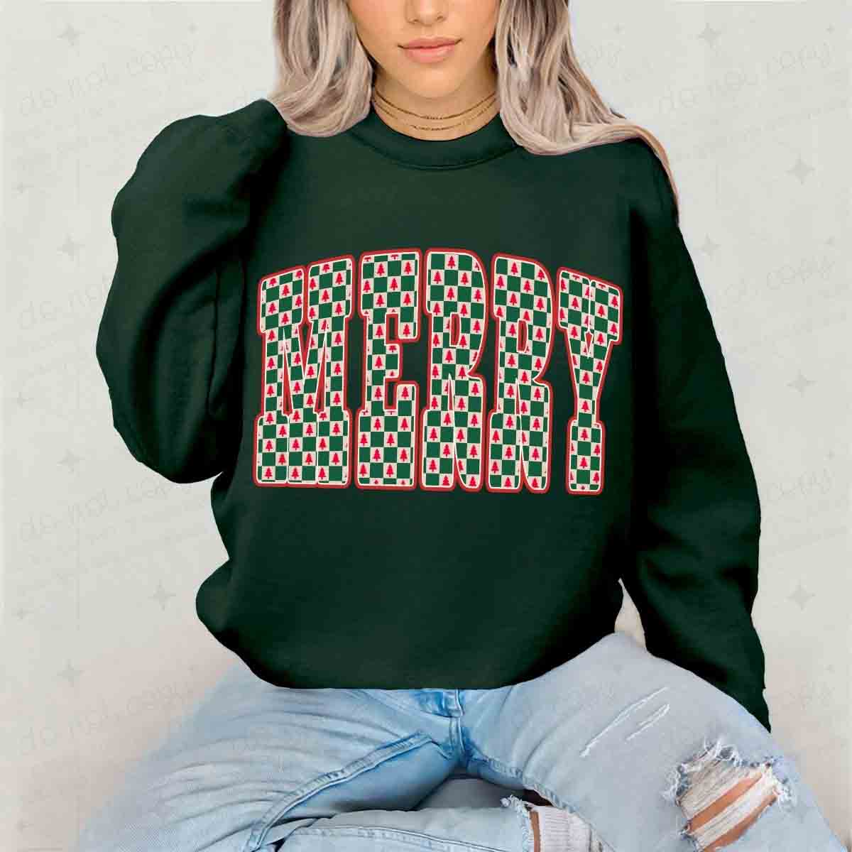 RED AND GREEN CHECKERED MERRY - DTF TRANSFER
