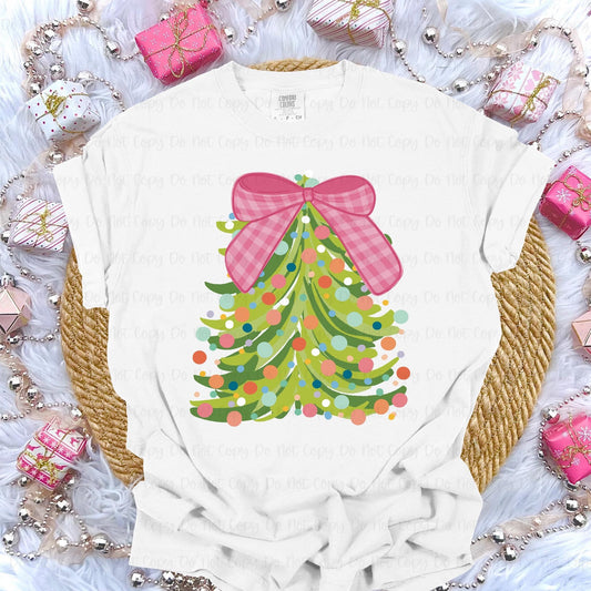 Christmas Tree Pink Plaid Bow