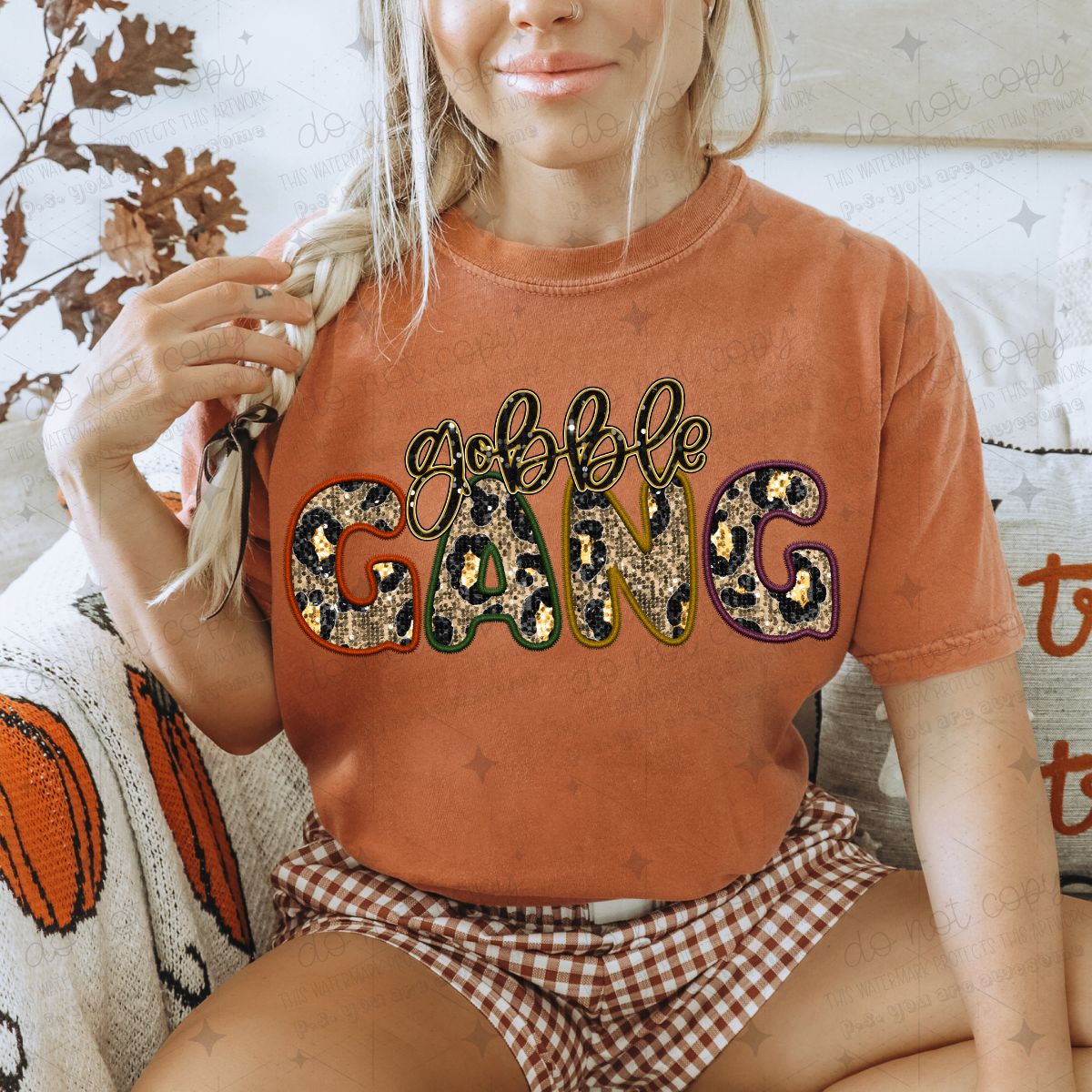 GOBBLE GANG - FAUX EMBROIDERY + FAUX SEQUIN - COMPLETED TEE