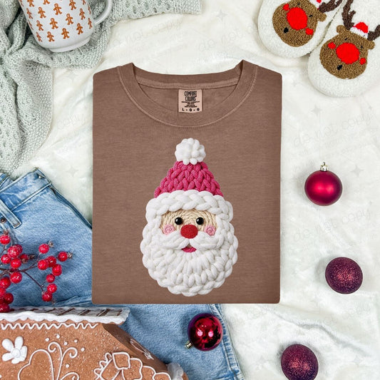 SANTA WITH A PINK HAT - FAUX YARN - DTF TRANSFER
