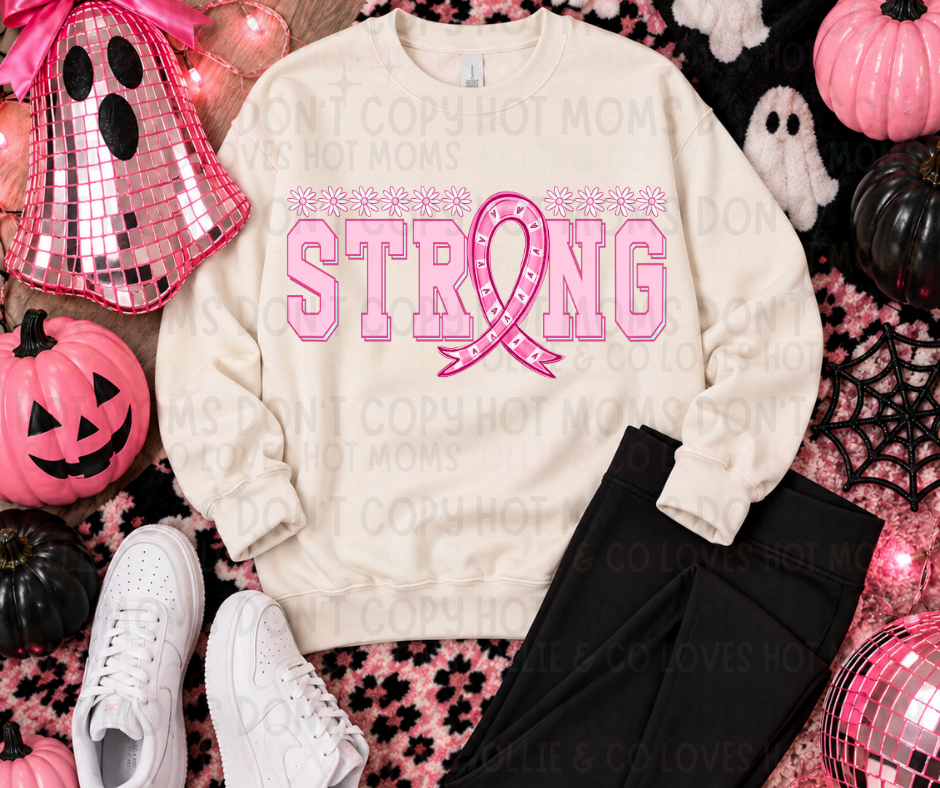STRONG BREAST CANCER RIBBON - DTF TRANSFER