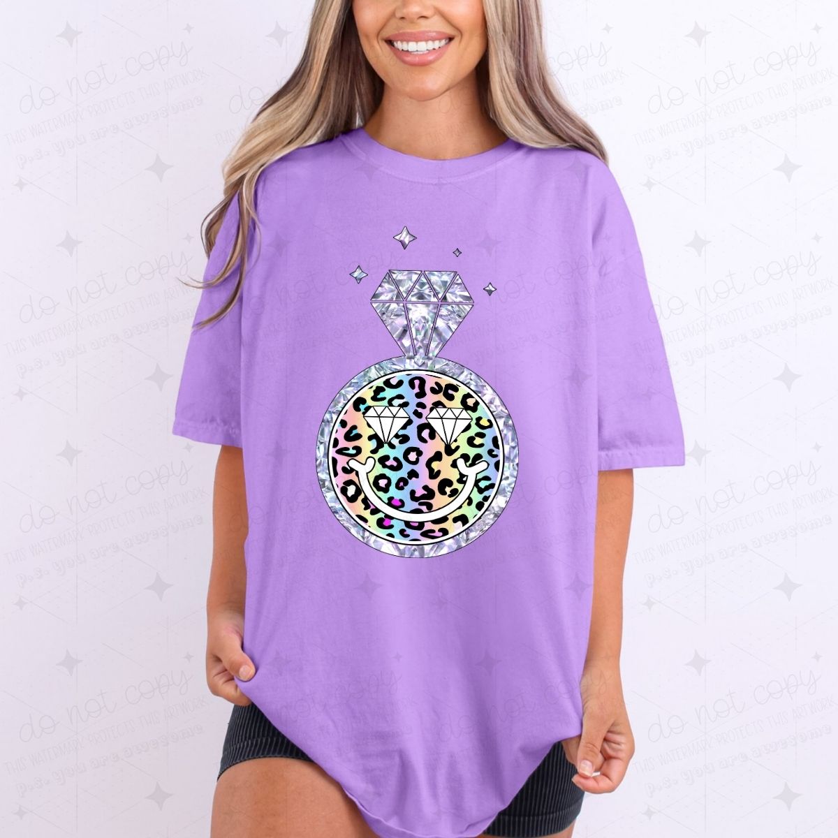 DIAMOND RING SMILEY - DTF TRANSFER