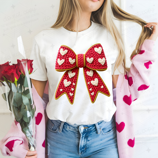 COQUETTE BOW WITH HEARTS - FAUX YARN - DTF TRANSFER