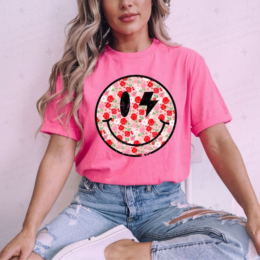 FLORAL SMILEY FACE - DTF TRANSFER