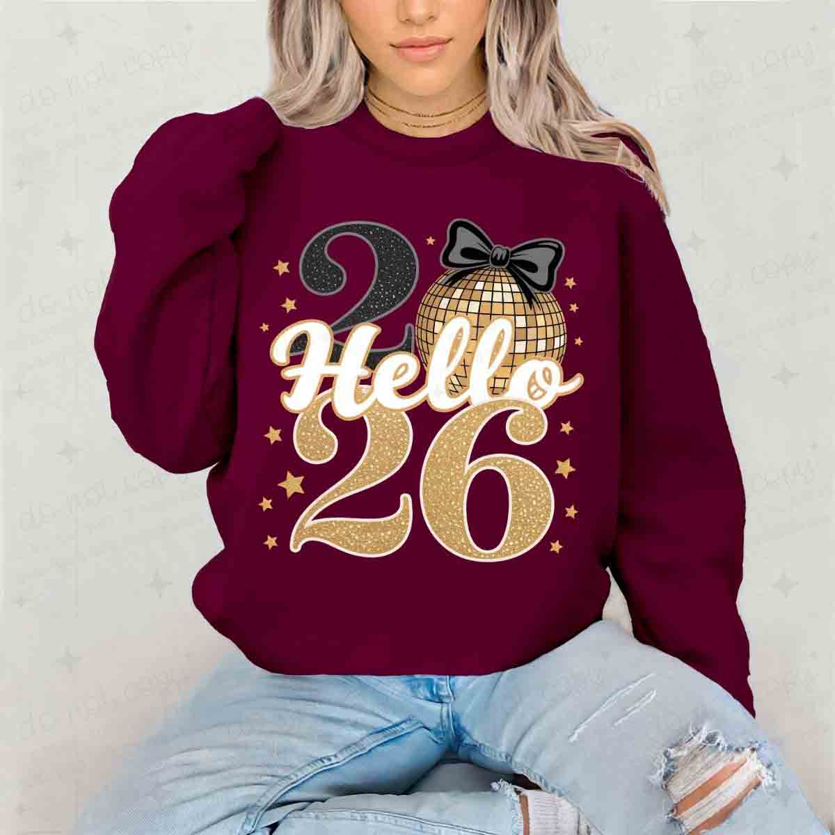 COQUETTE HELLO 2026 - WHITE TEXT + FAUX GLITTER - DTF TRANSFER
