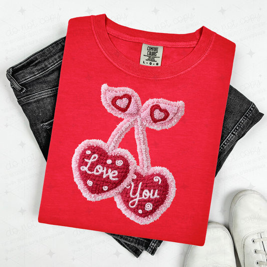 LOVE YOU CHERRY HEARTS - FAUX YARN - DTF TRANSFER