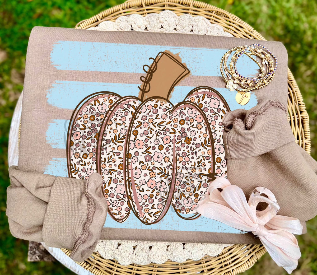 FLORAL PUMPKIN WITH STRIPES - DTF TRANSFER