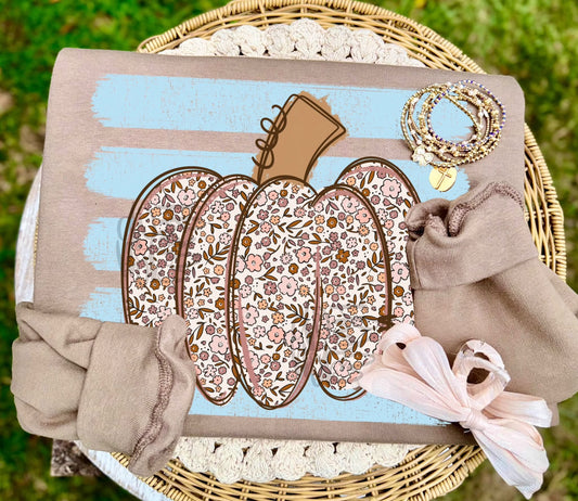 FLORAL PUMPKIN WITH STRIPES - DTF TRANSFER
